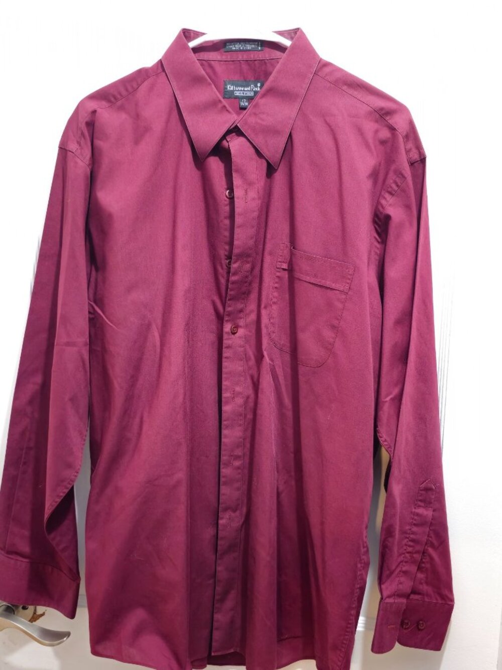 Kilburne & Finch Men’s Dress Shirt 17 34/35 Burgundy – Classic Fit Long Sleeve